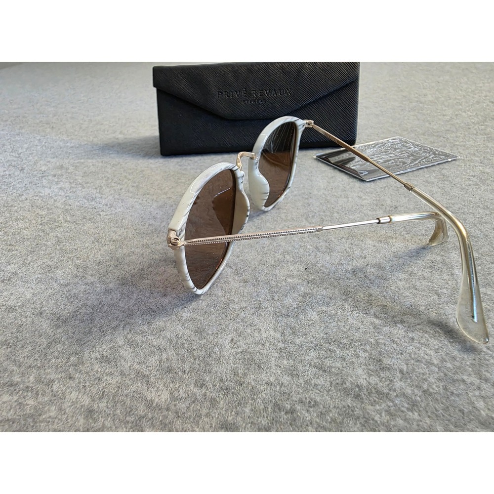 PRIVE REVAUX Sunglasses Polarized Brown Lens White Marble Frame AuthenticityCard - Picture 4 of 7